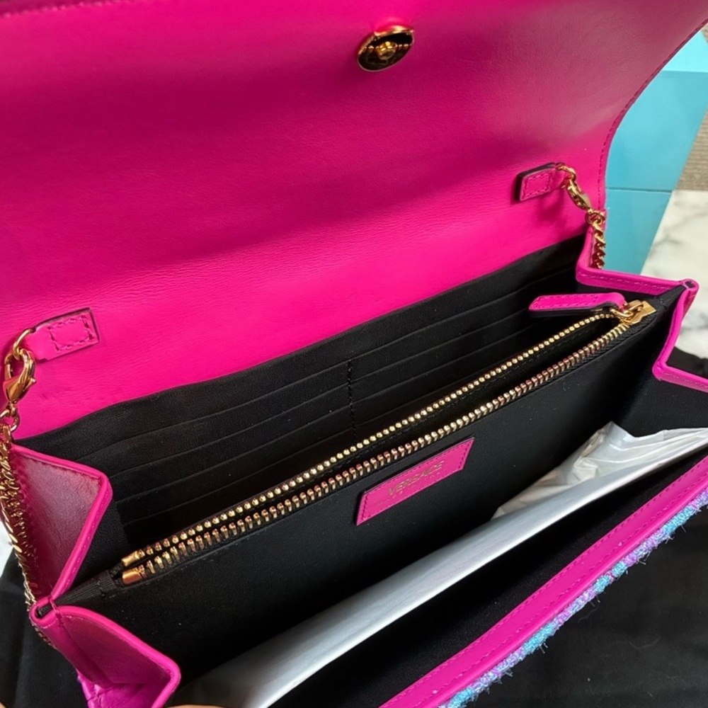 Versace La Medusa Bouclé Quilted Tweed Clutch Wallet on Chain - Picture 6 of 11